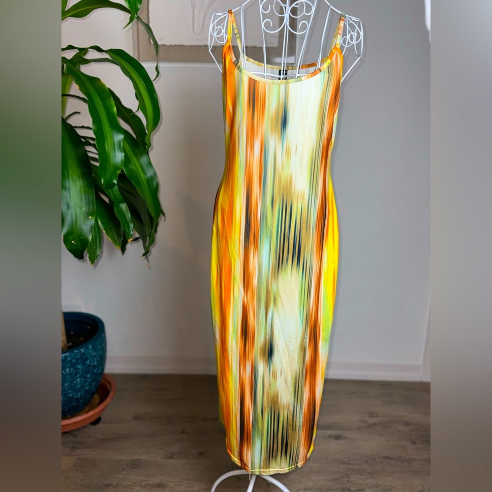 Woman Maxi Dress by SHEIN size Large Orange/Yellow/Green/Black